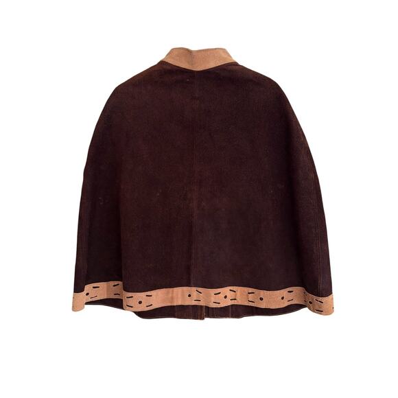 Vintage 60s 70s Leather Suede Poncho Snap Cape Hippie Boho S/M - Picture 6 of 7